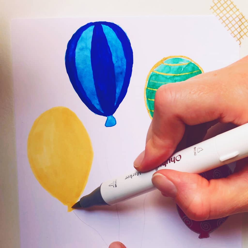 Step 7: Draw a balloon with an alcohol marker