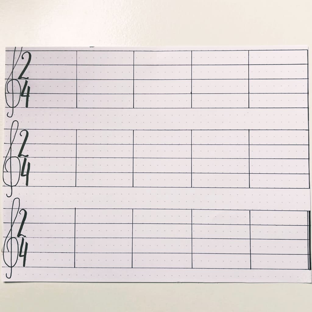 Step 1: Draw a staff with a clef and a time signature