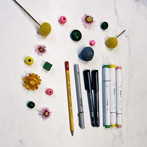 Supplies for the mindful circle shadow exercise