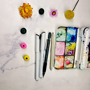 Supplies for the Embracing Flow and Tranquility with Watercolor and Parallel Lines exercise