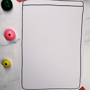 Step 1: Draw a decorative frame around the edges of your sheet. Leave some space at the top for a title.