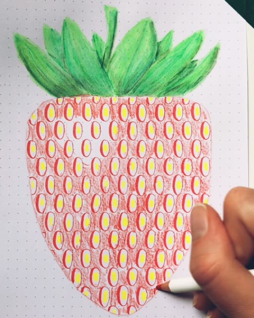 Step 5: Color your strawberry with watercolor pencils