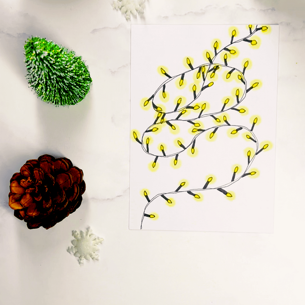 Step 5: Use a lighter yellow to create a soft halo effect around each bulb
