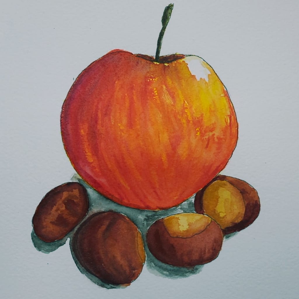 Step 6: Add some shadows and you're done with the apple chestnut watercolor exercise