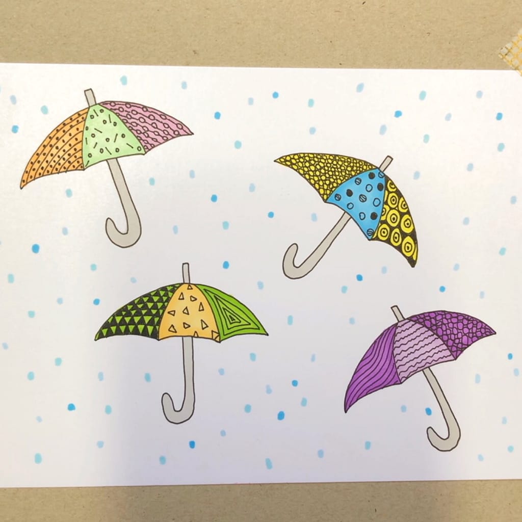 Step 7: Add some raindrops and you're done with the umbrella pattern exercise