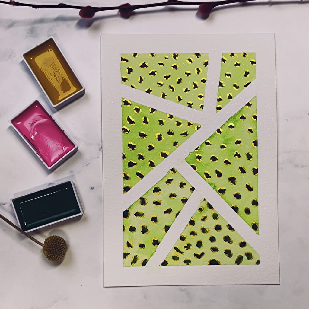 Step 5: Remove washi tape and you're done with this mindful leopard spot pattern exercise