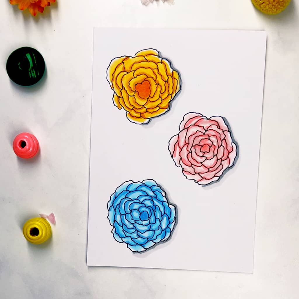 Step 3: Add some color to your peony doodles.