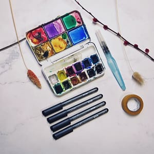 Supplies for the mindful leaf pattern exercise