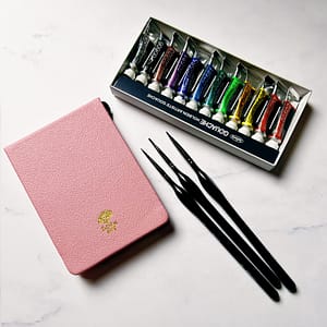 Supplies for the mindful dotted cherry blossom exercise
