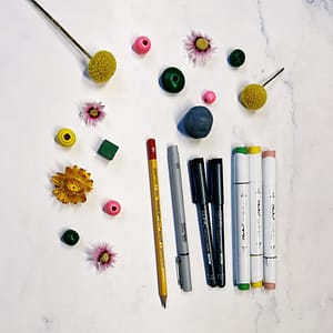Supplies for the mindful circle shadow exercise