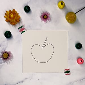 Step 1: Begin by drawing a simple apple using only one continuous line.Begin by drawing a simple apple using only one continuous line.