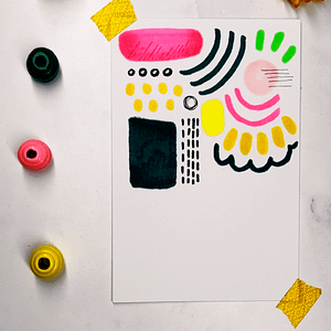 Step 2: Continue filling your page with lines, marks and shapes. Feel free to switch up colors or tools.