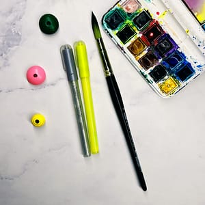 Supplies for the paint the stars: a calming watercolor exercise for moms