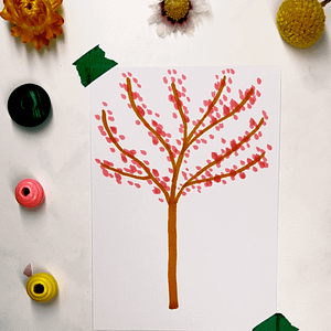 Step 2: Use a dark pink maker to create dots along the branches