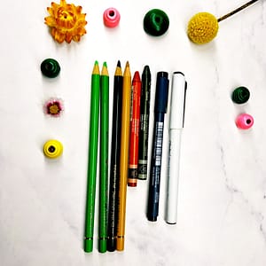 Supplies for the cactus drawing tutorial