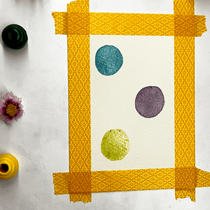 Step 1: begin by painting a few watercolor circles on your page. Practice mindfulness as they dry.