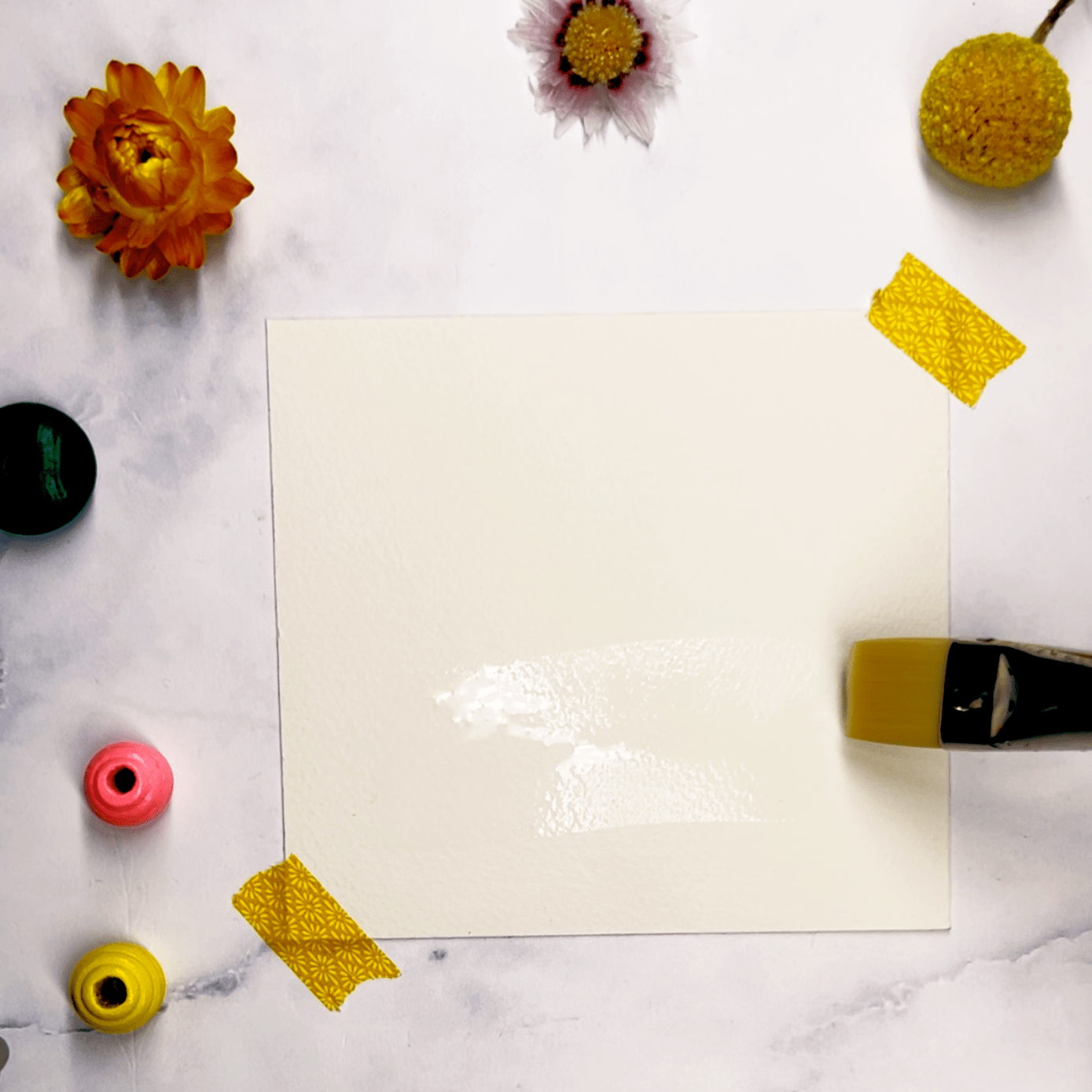 Step 1: Wet a rectangle part on your page where your cake will sit